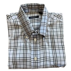 Burberry London Mens Blue Nova Check Button Down Shirt Made in USA Size M